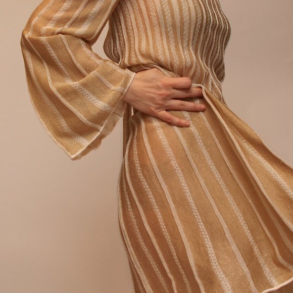 M MISSONI SHEER GOLD METALLIC PLEATED DISCO DRESS - Picture 8 of 10